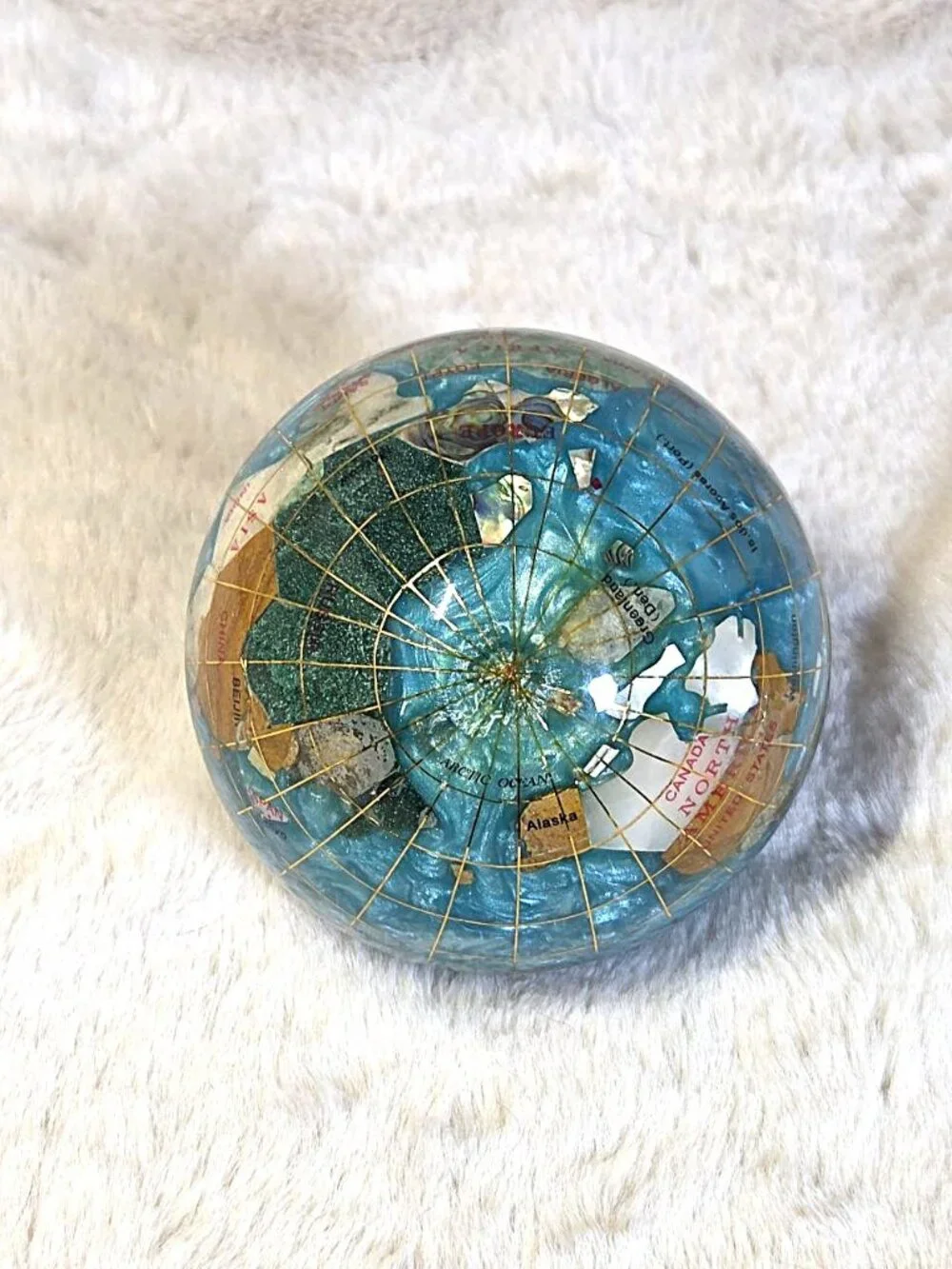 Vintage Handcrafted Semi-Precious Gemstone Globe Paperweight Alexander Kalifano